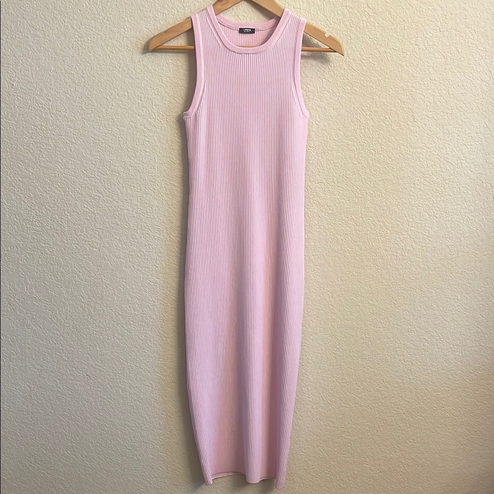 Express Sleeveless Pink Ribbed Dress